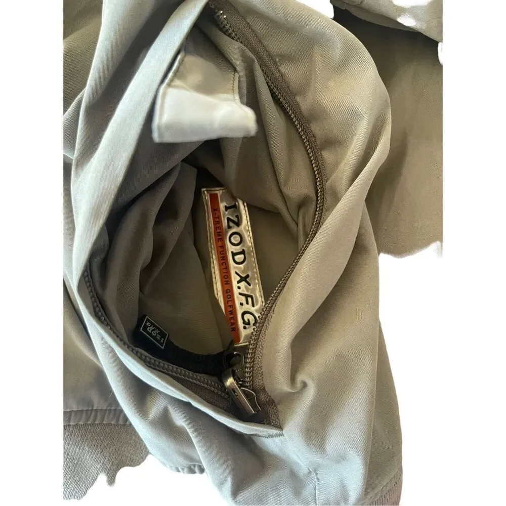 Izod Mens Windbreaker Jacket Pullover Golf Nylon Mesh Lined Tan 2XL